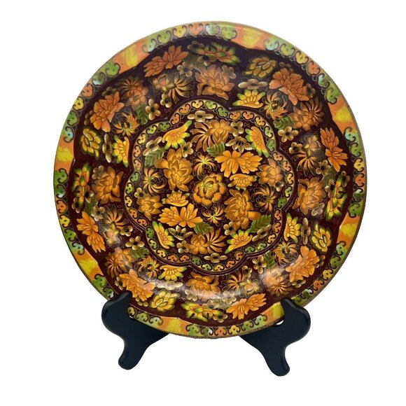 Vintage Daher Decorated Ware Metal Tin Bowl Orange Floral Fall Autumn England - Picture 1 of 6